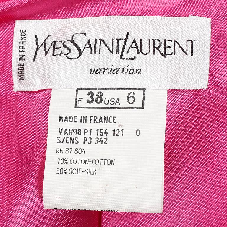 YVES SAINT LAURENT, a two-piece silk suit consisting of jacket and skirt.