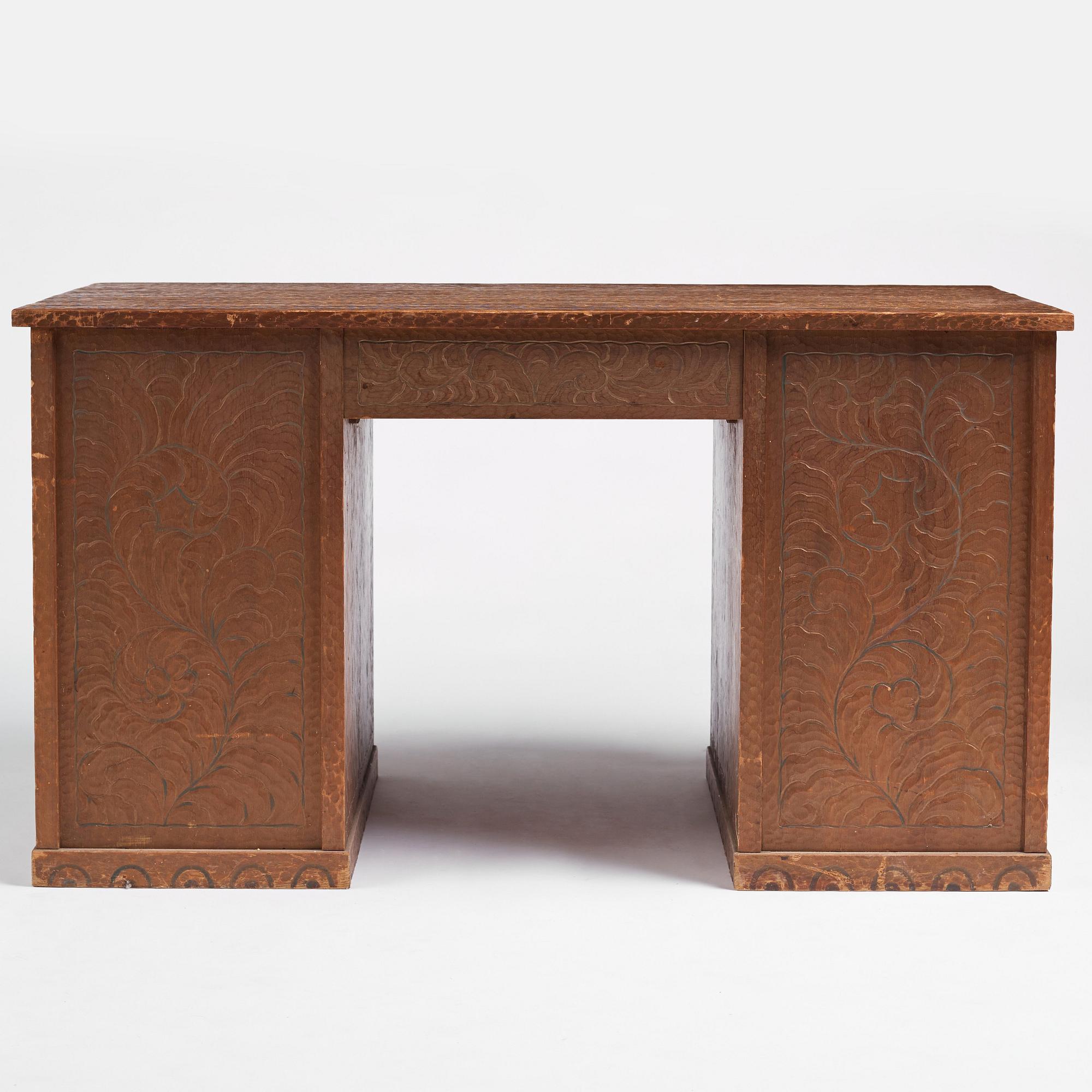 Otto Wretling, tillskrivet, skrivbord, "partner's desk", med två stolar, tidigt 1900-tal, jugend.