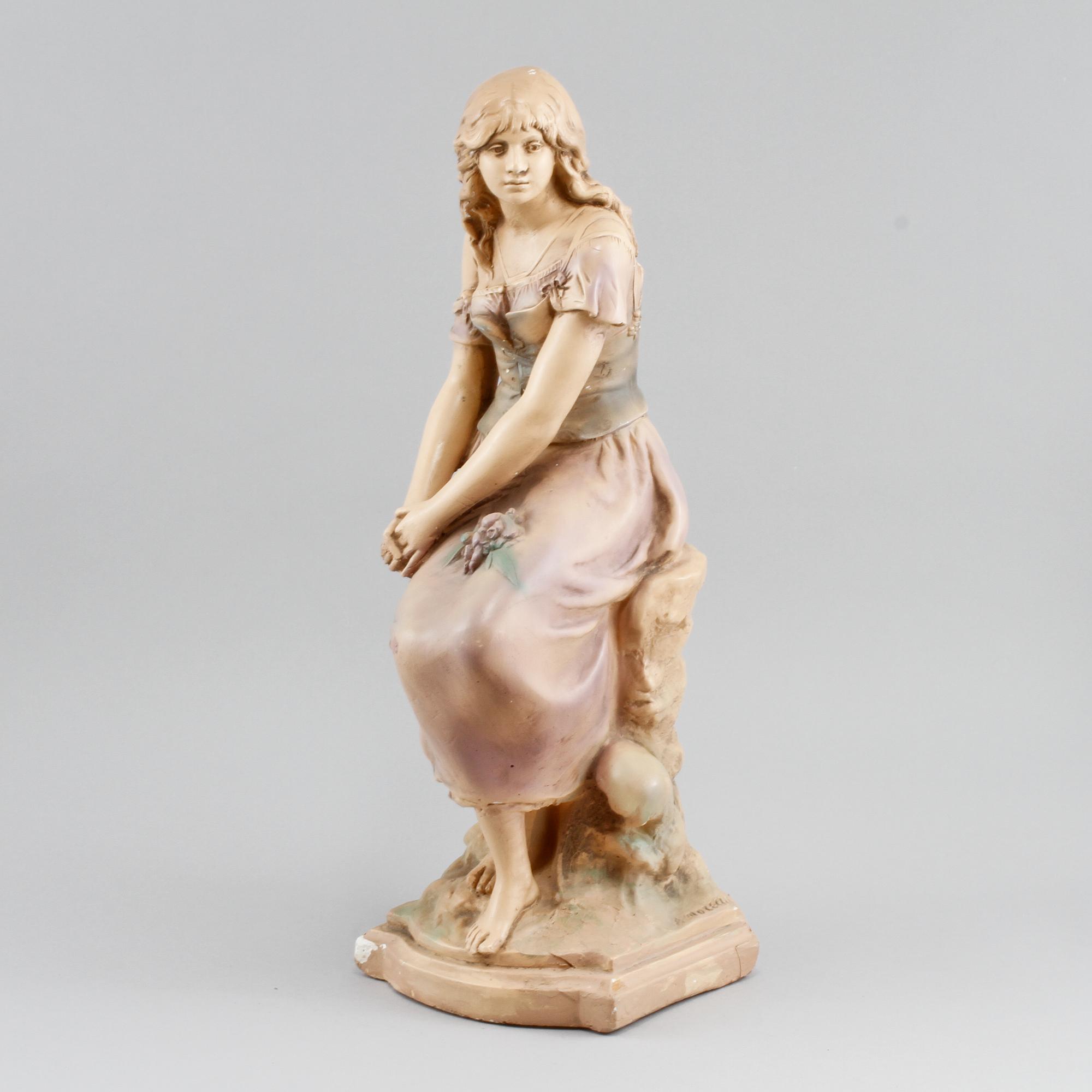 SKULPTUR, bemålat gips, signerad A Moceau?, Paris, Frankrike, omkring sekelskiftet 1800/1900.