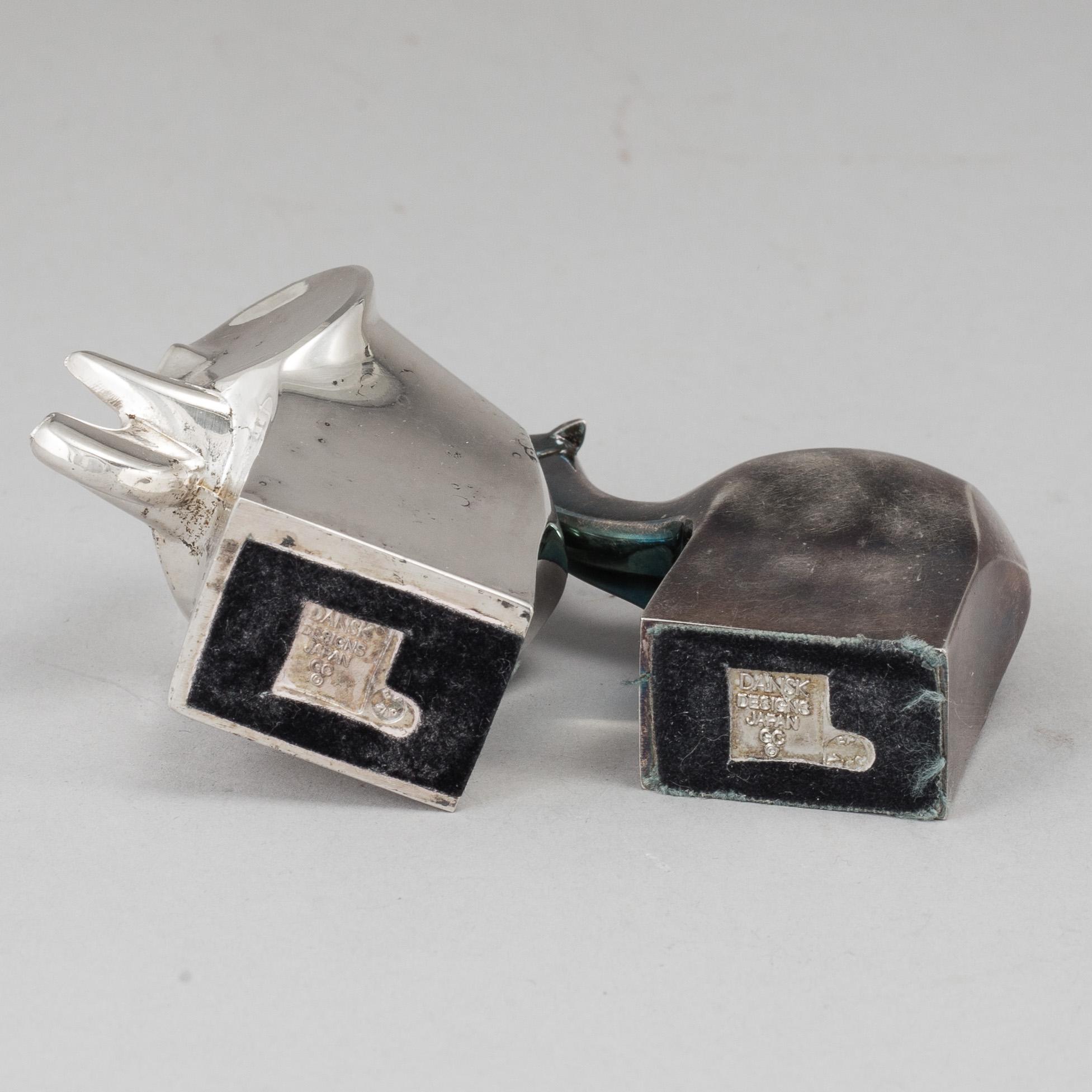 Two electro plated zinc figurines from Dansk Designs, Japan.