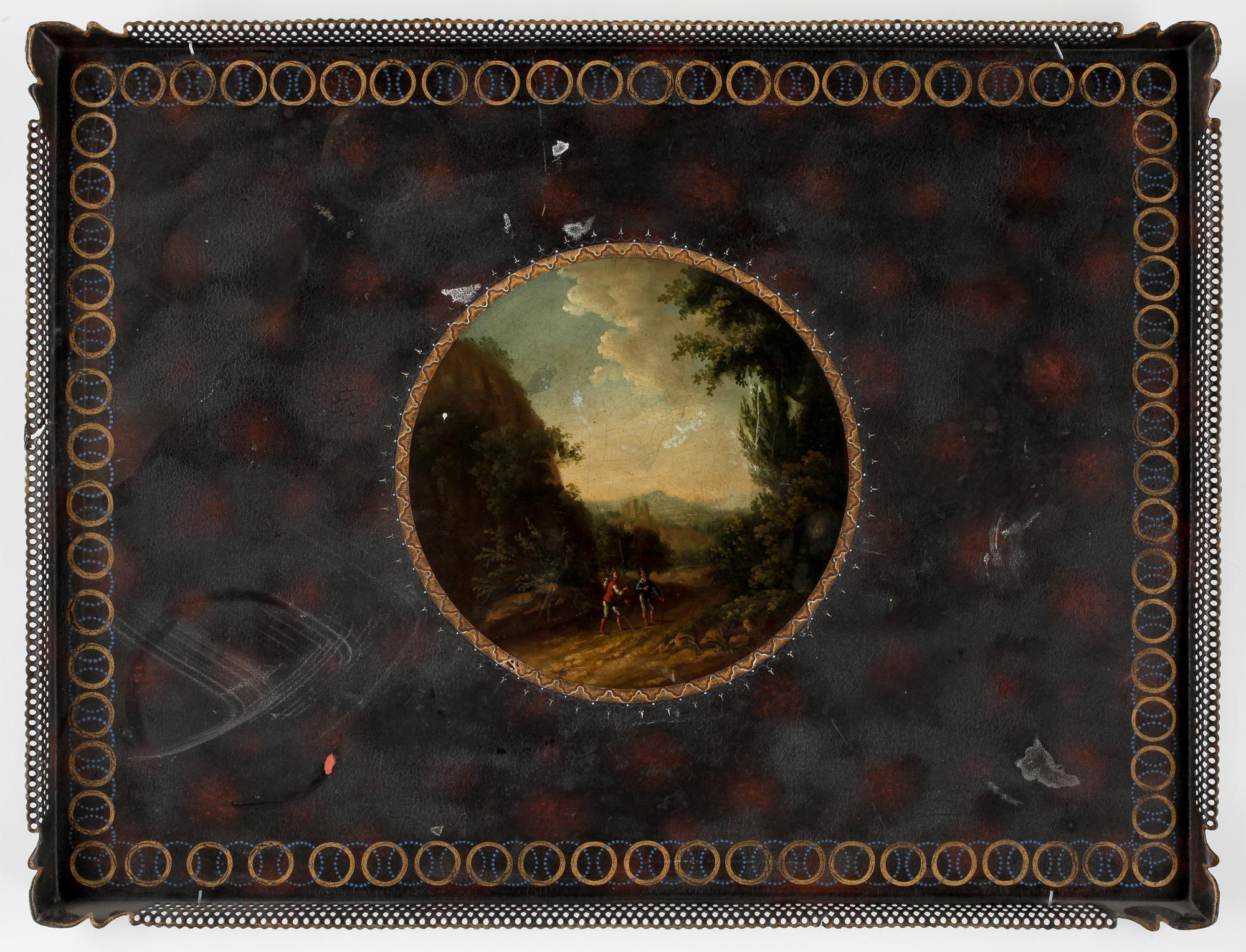 BRICKA, lackerad plåt, 1800-tal.