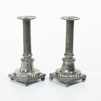 A pair of peuter candlesticks by Hans Wicksten (active between 1782-1810), Västerås.