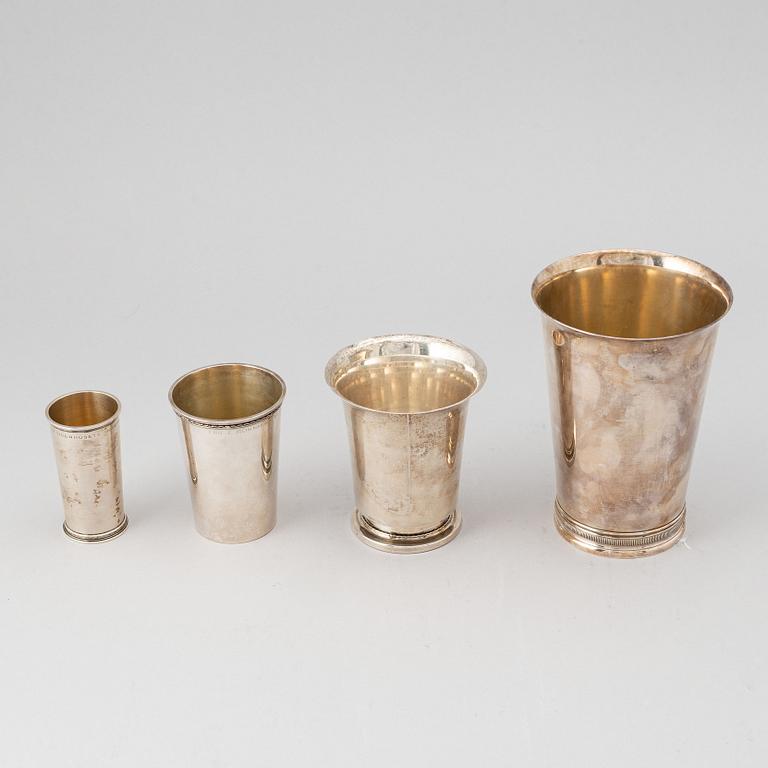 Four swedish silver beakers, including Atelier Borgila 1952.