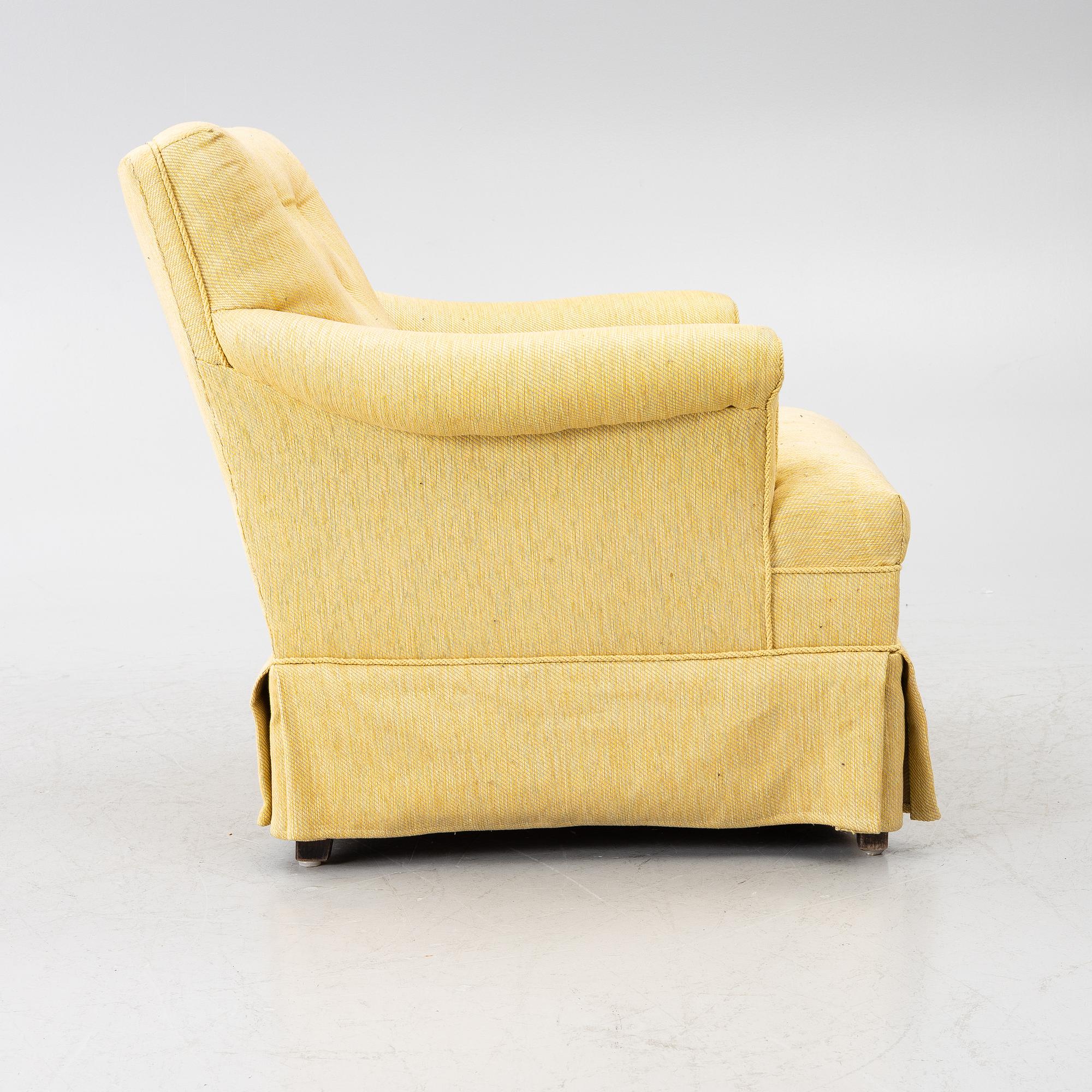 Armchair, mid-20th century, upholstered in the textile “Vägen” by Firma Svenskt Tenn.