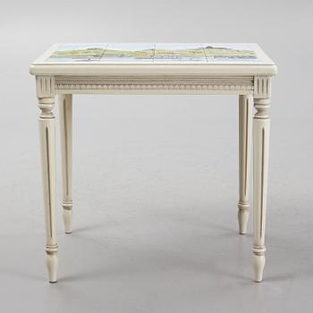 A sofa, three chairs and a table, Gustaivan style and of the Gustavian period, 19th-20th century.