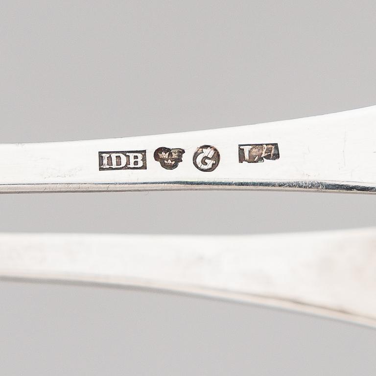 Sokeripihtejä, 3 kpl, hopeaa, Turku, Porvoo ja Göteborg 1841-46.