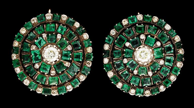 A pair of Russian diamond, emerald and ruby 
earrings shaped as turtles.