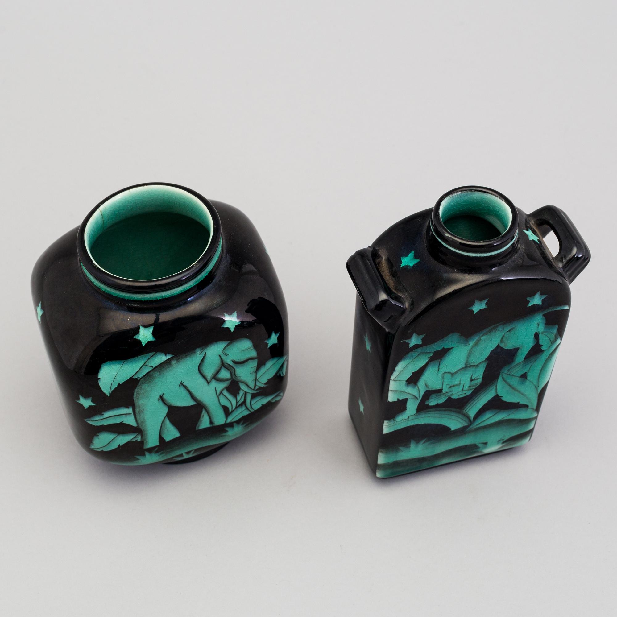 ILSE CLAESSON, 2 vaser, "Serie V", flintgods. Rörstrand 1930-tal.