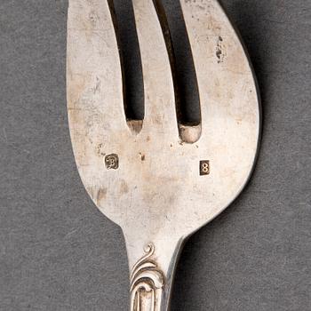 A set of nine Belgian silver oyster forks, mark of Bourdon Gent.