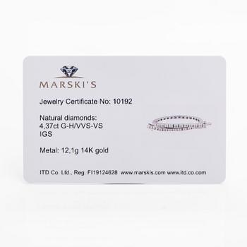 Armband, 14K votguld,  princesslipade diamanter ca 4.37 ct tot enligt certifikat.