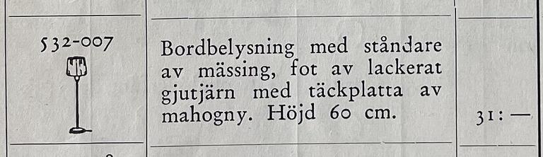 Bertil Brisborg, bordslampor 1 par, Triva "532-007", Nordiska Kompaniet, 1950-tal.