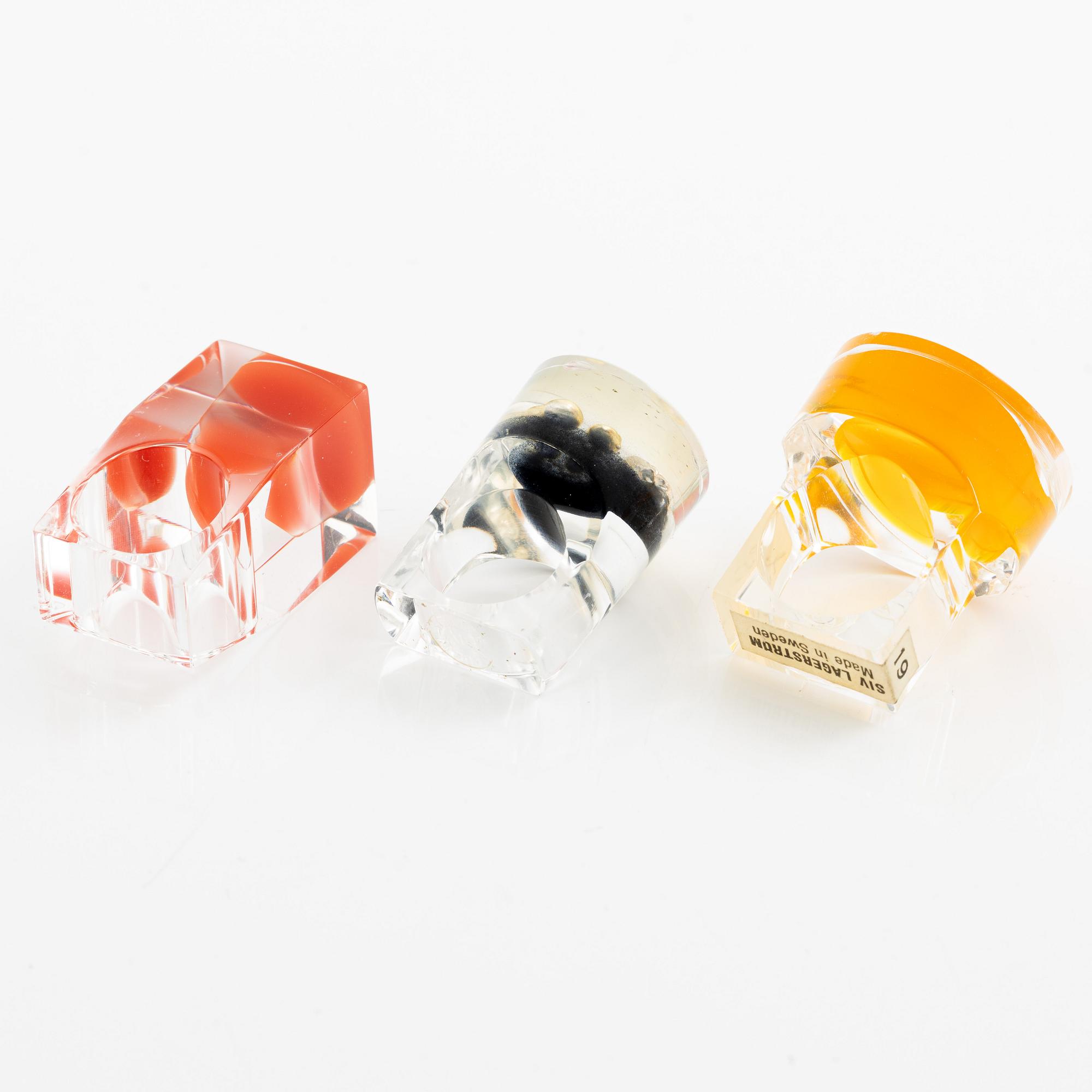 Siv Lagerström, three acrylic rings, 1970s.