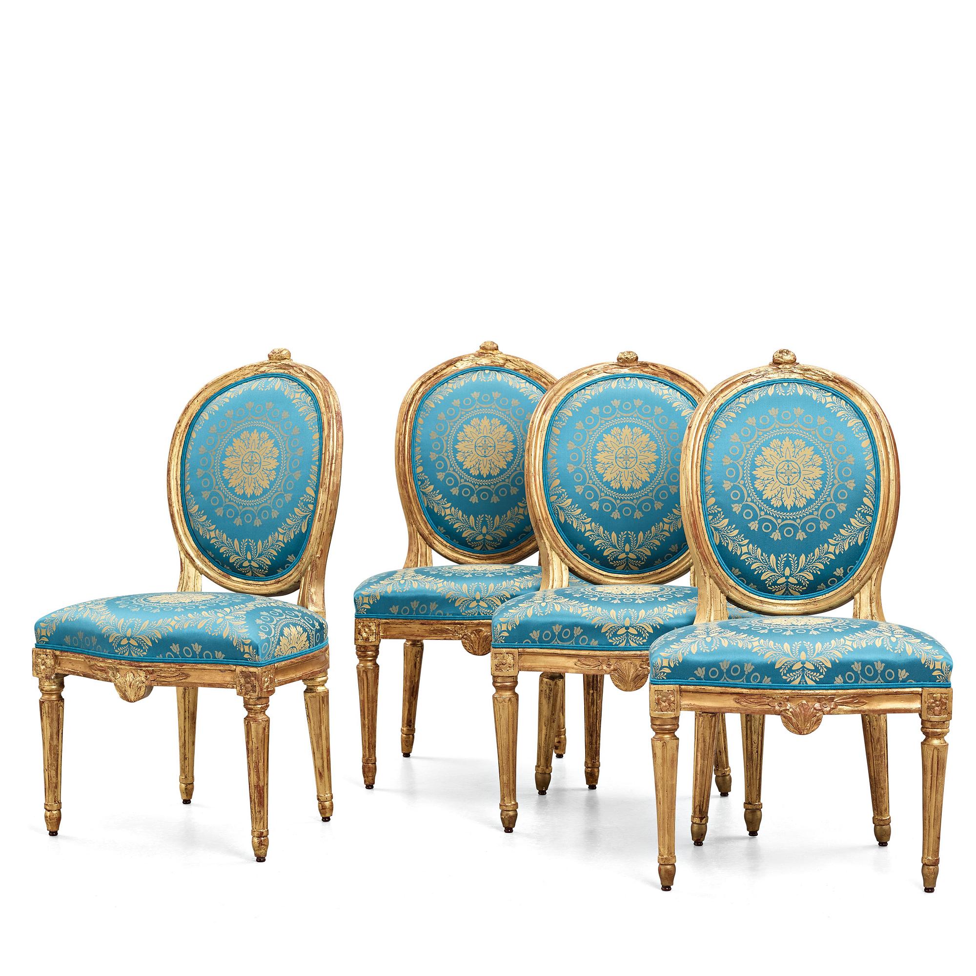 Four Gustavian late 18th century chairs.