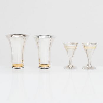 Pekka Piekäinen, two pairs of beakers, silver and gilded silver, 1979 and 1992.