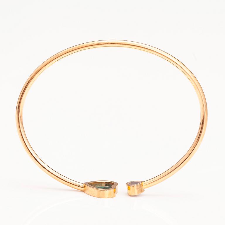 CHOPARD. A 18K gold bracelet "Happy hearts" with a diamond and malakite. Marked 857482, 6508783 and Made in Germany.