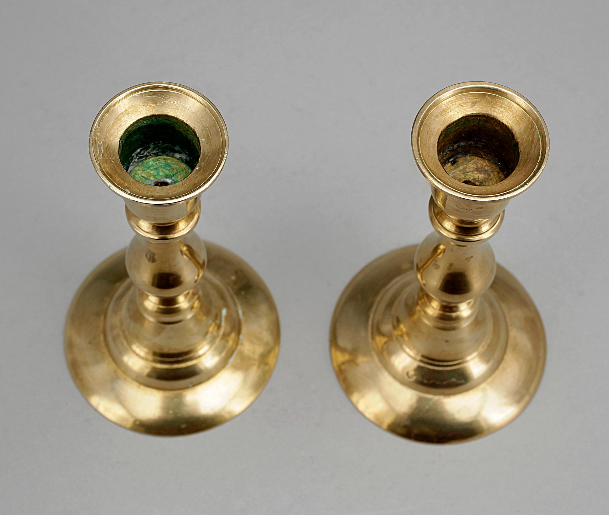 LJUSSTAKAR, 6 st, mässing, 1800/1900-tal.