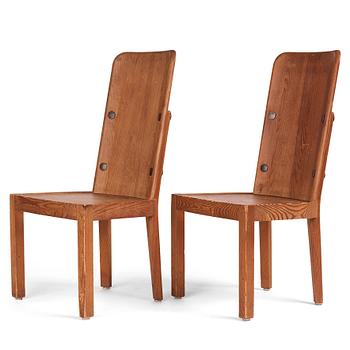 Axel Einar Hjorth, a pair of stained pine 'Lovö' chairs, Nordiska Kompaniet, Sweden 1930s.