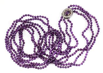 COLLIER, 14k guld, silver, ametister, diamanter och peridoter.