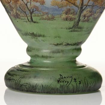 Daum, an Art Nouveau enamel painted cameo glass vase, France.