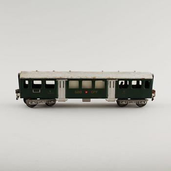 A 1940/50s model train set of 31 pcs in O-scale made by HAG, Switzerland.