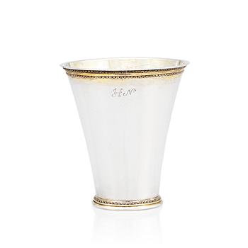 147. A Swedish 18th century parcel-gilt silver beaker, mark of Abraham Wirgman, Göteborg, 1715.