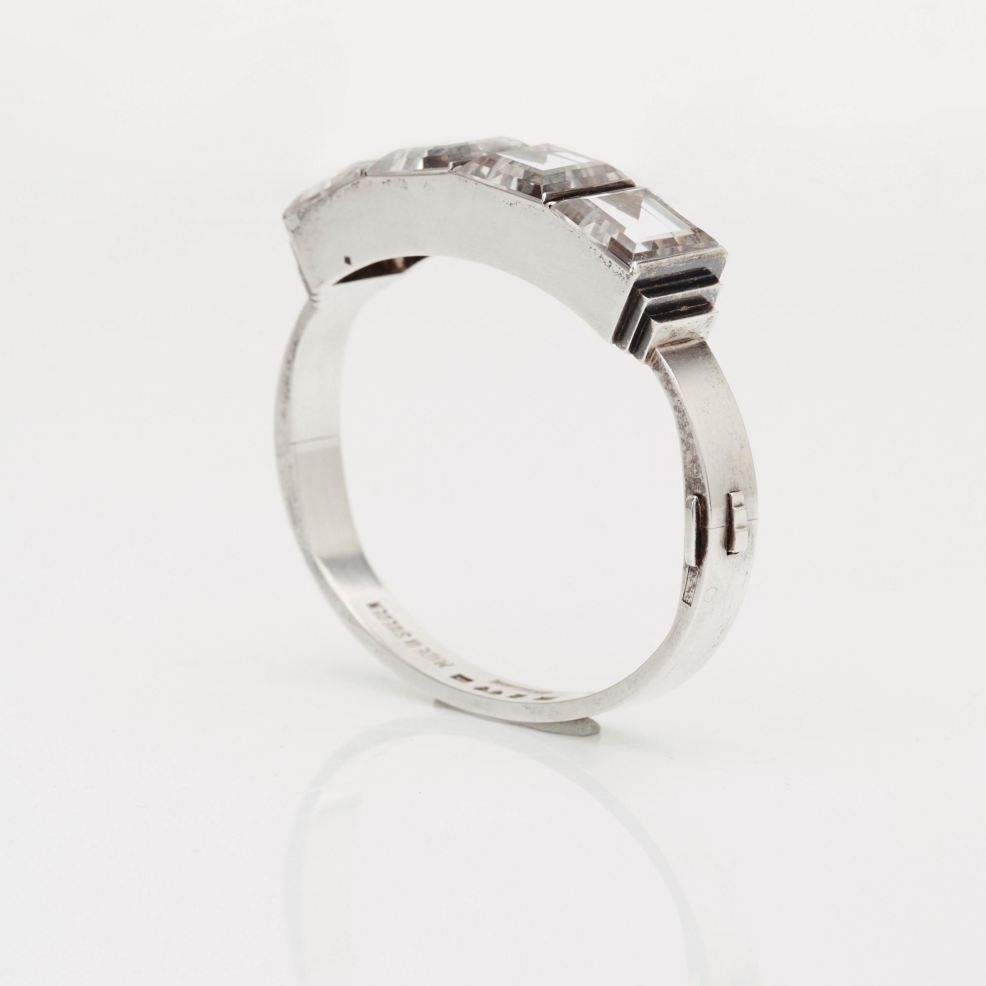 Wiwen Nilsson, armband, Lund 1939, sterling med bergkristall.