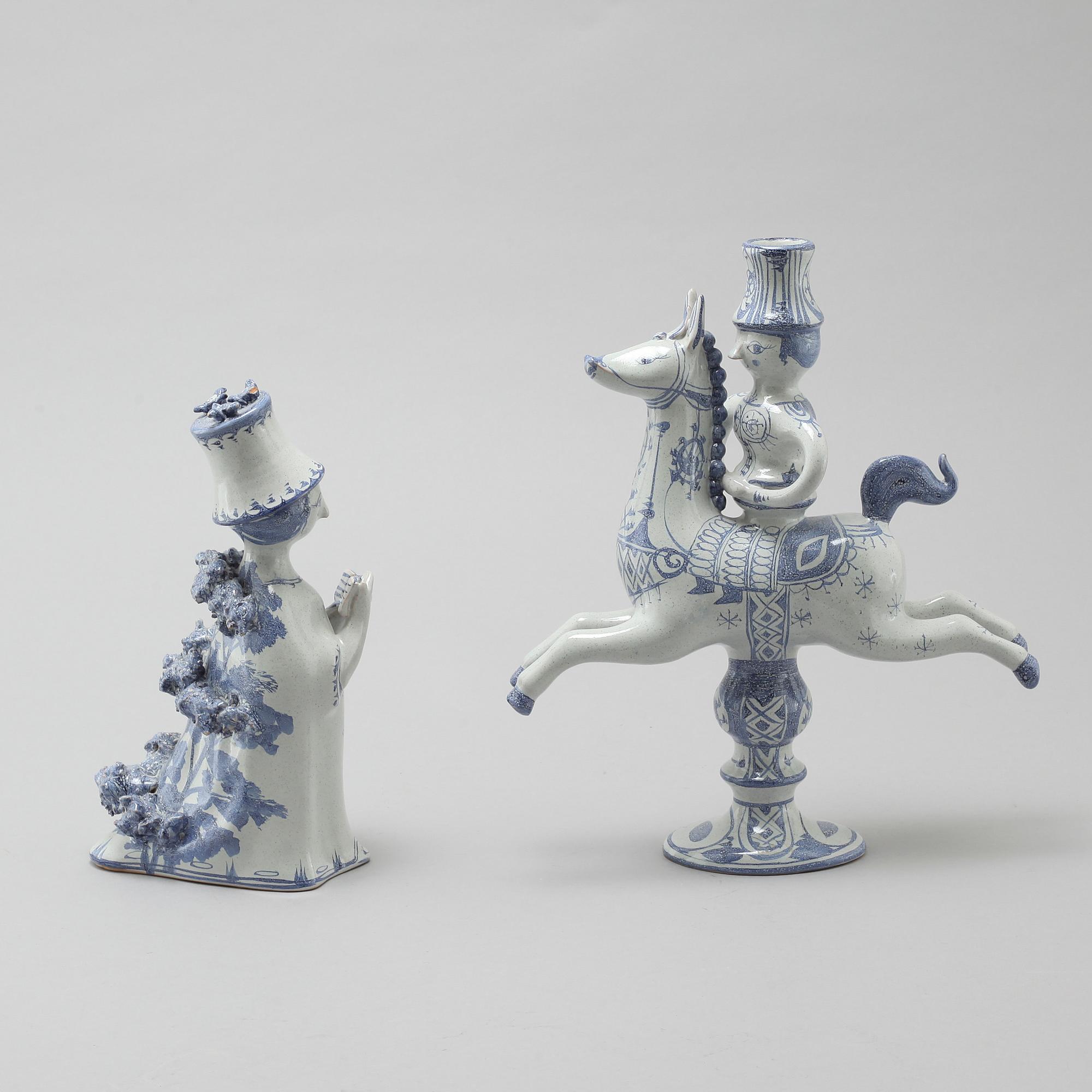 A faience candlestick and a figurine by Björn Wiinblad, signed and dated -63.