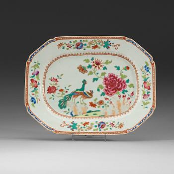 A famille rose 'double peacock' serving dish, Qing dynasty, Qianlong (1736-95).