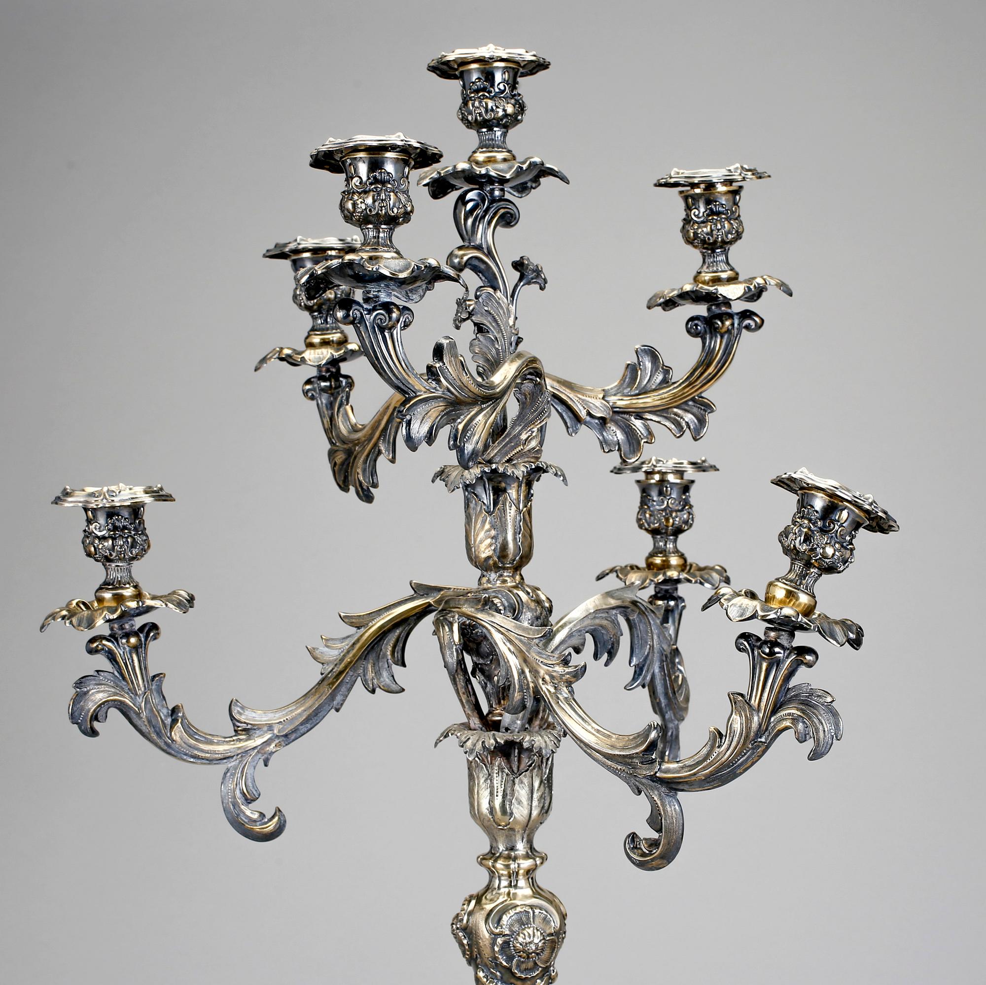 KANDELABER, silver, nyrokoko, Christian Hammer, Stockholm, 1853. Vikt ca 2422g.