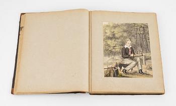 Bok med teckningar och akvareller, svenska konstnärer, mestadels 1800-tal, ca 220 st.