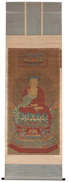 RULLMÅLNING, troligen 1700-tal eller äldre. Shakyamuni Buddha.