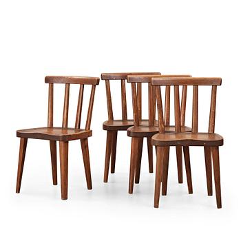 268. Axel Einar Hjorth, a set of four stained pine "Utö" chairs, Nordiska Kompaniet, Sweden 1930's.