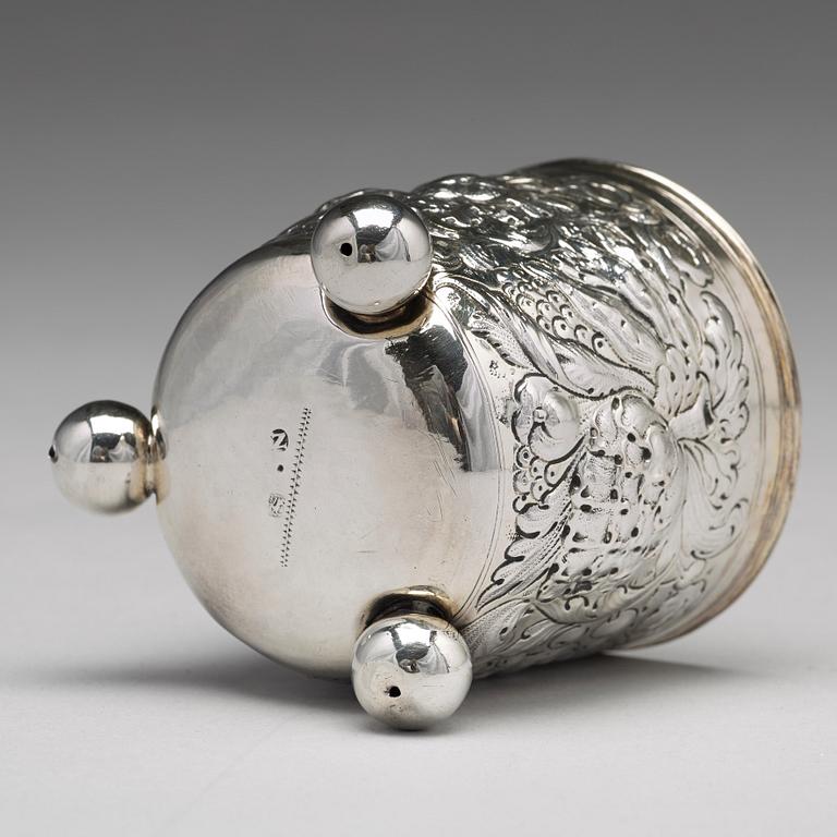 Georg Daniel Dürsch, bägare på kulfötter, silver, Nürnberg (verksam 1668-1721. Barock.