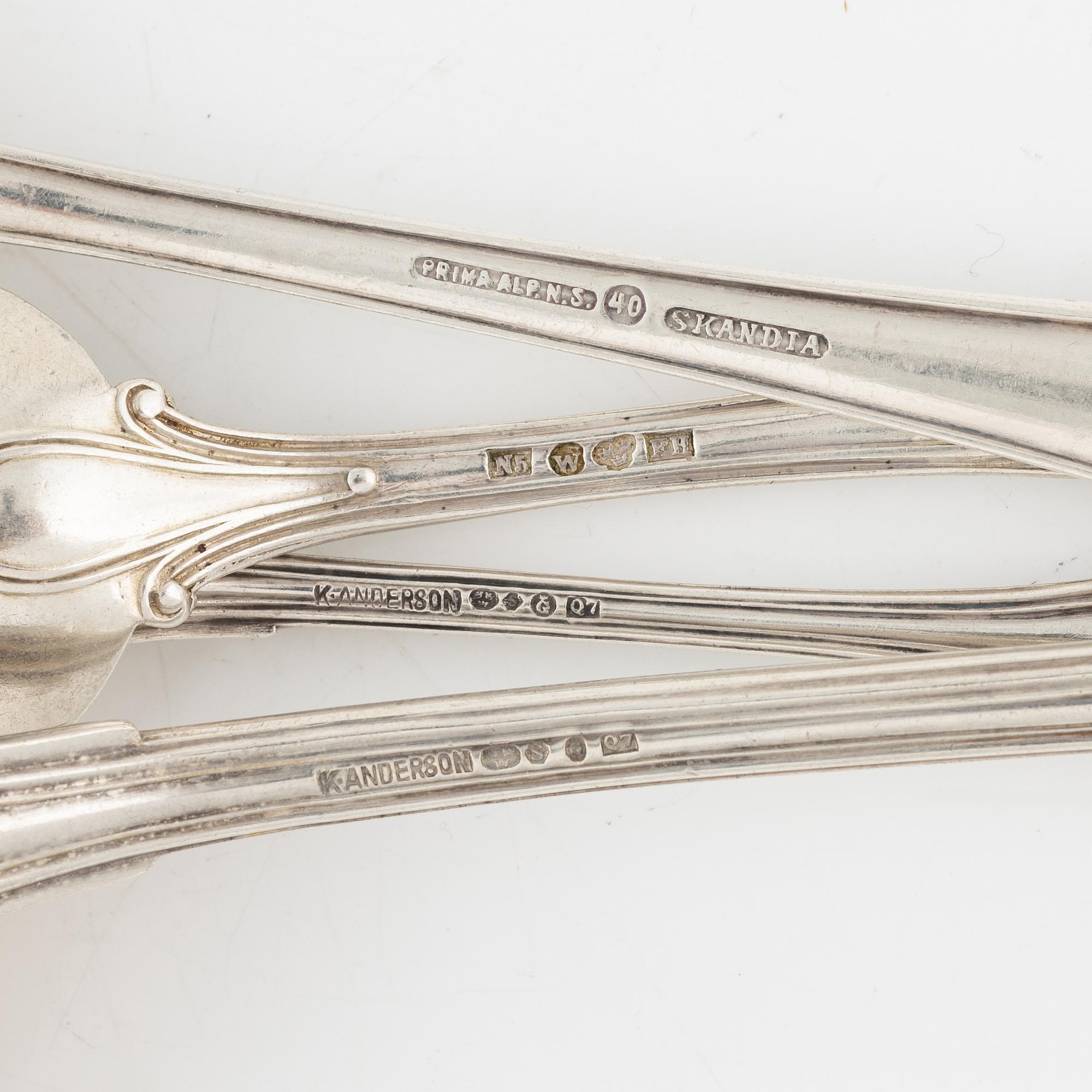 Besticksuppsättning med schatull, 126 delar, svenska importstämplar, K. Andersson, Göteborg, 1867 - 1933.