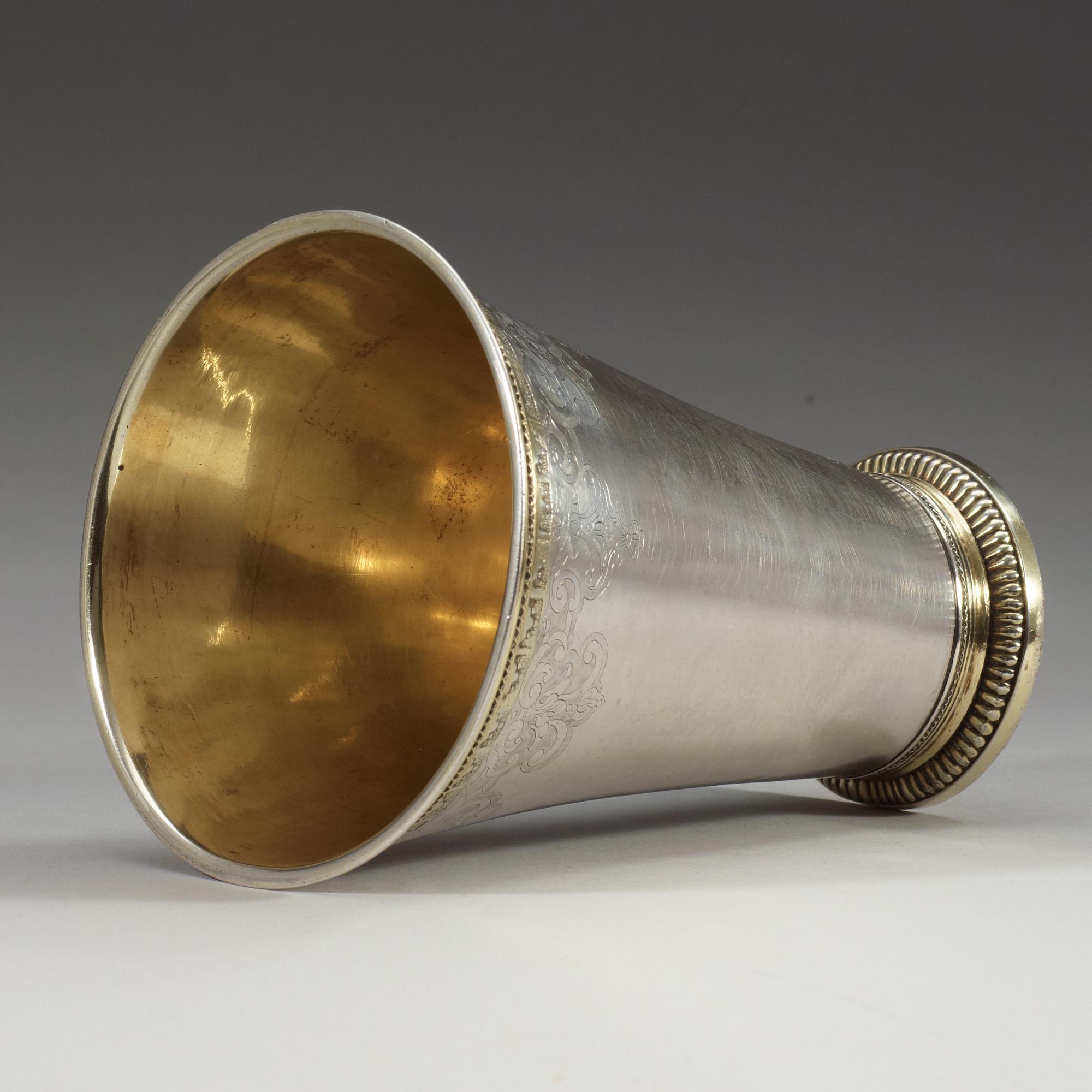 A Swedish 18th century parcel-gilt tankard, unidentified makers mark, Stockholm after 1714.