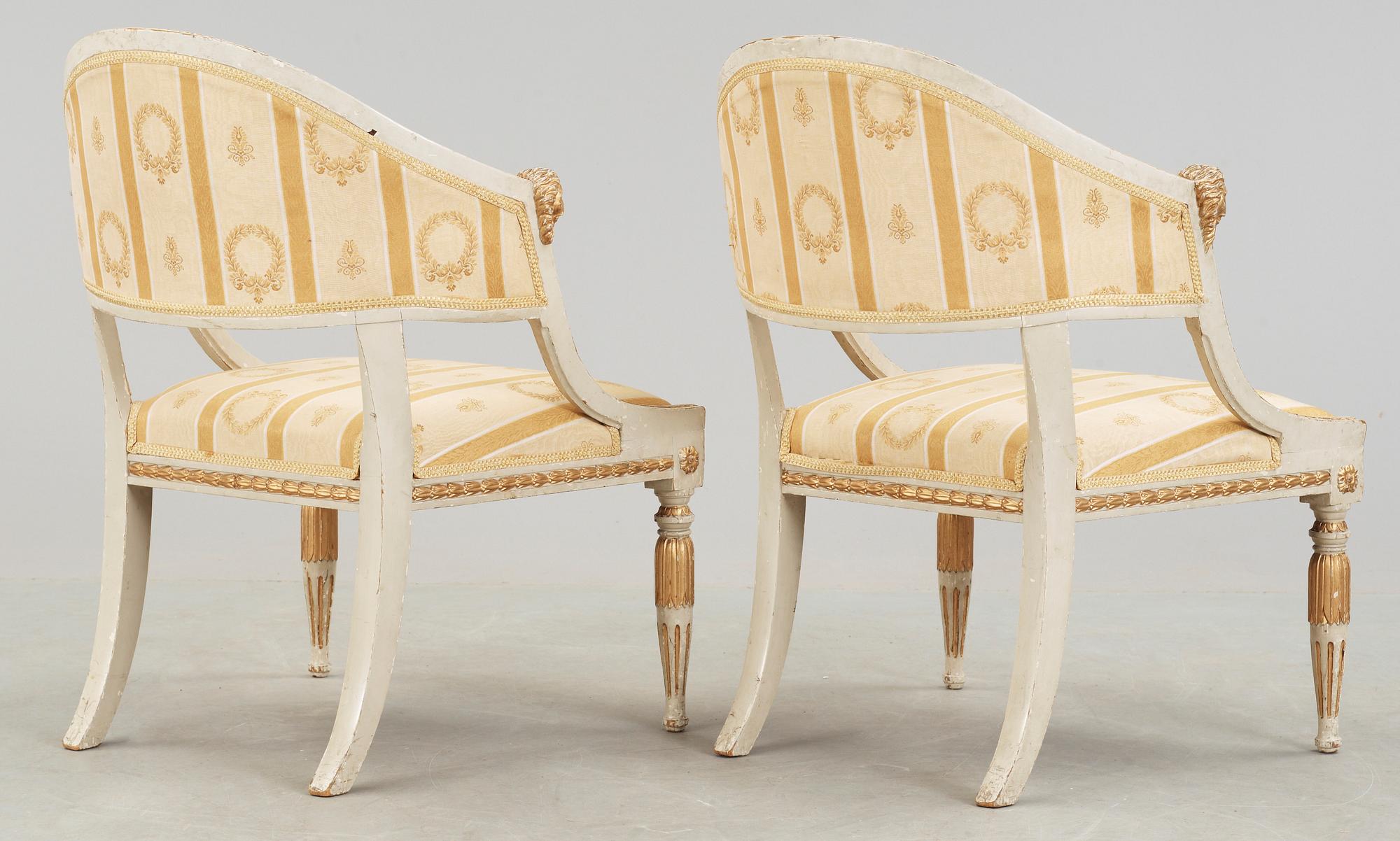 BALJFÅTÖLJER, ett par. Sengustaviansk stil, 1800-tal.