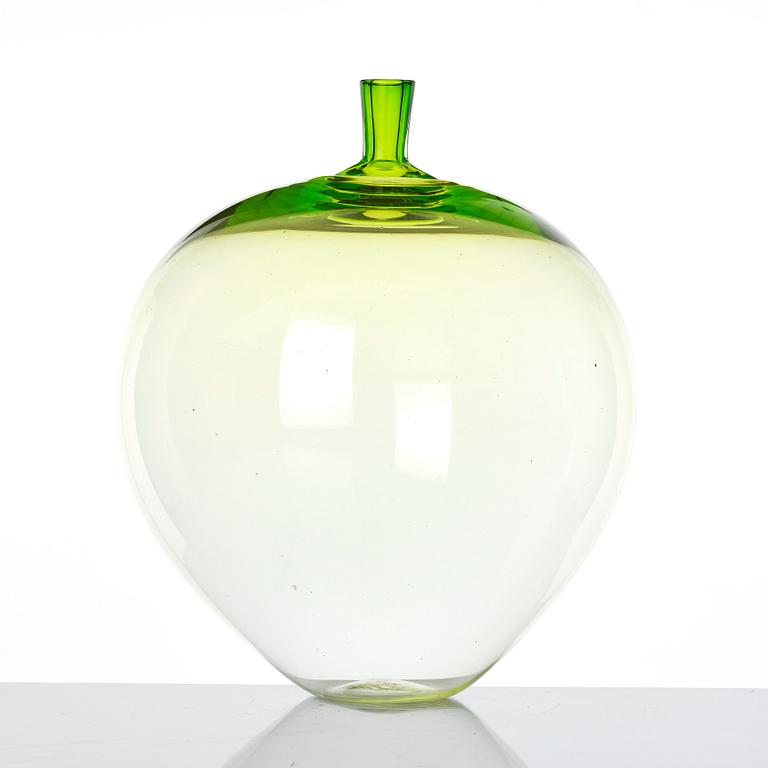 Ingeborg Lundin, a green 'Äpplet' (The apple) glass vase, Orrefors, Sweden, probably executed in the 1980s-90s.