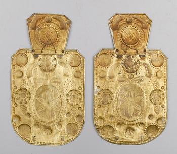 VÄGGPLÅTAR, 1 par, mässing, 1800-/1900-tal.