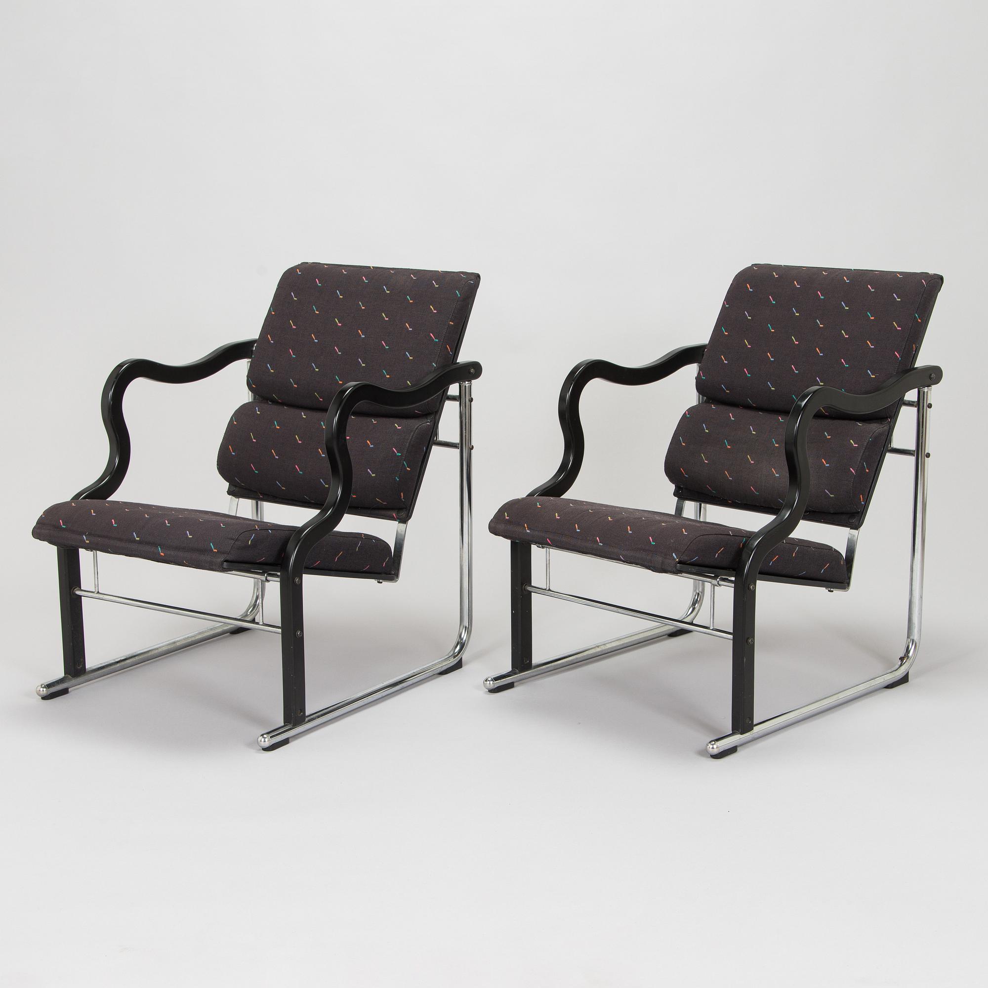 Yrjö Kukkapuro, A pair of 1980s 'Experiment' open armchairs for Avarte, Finland.