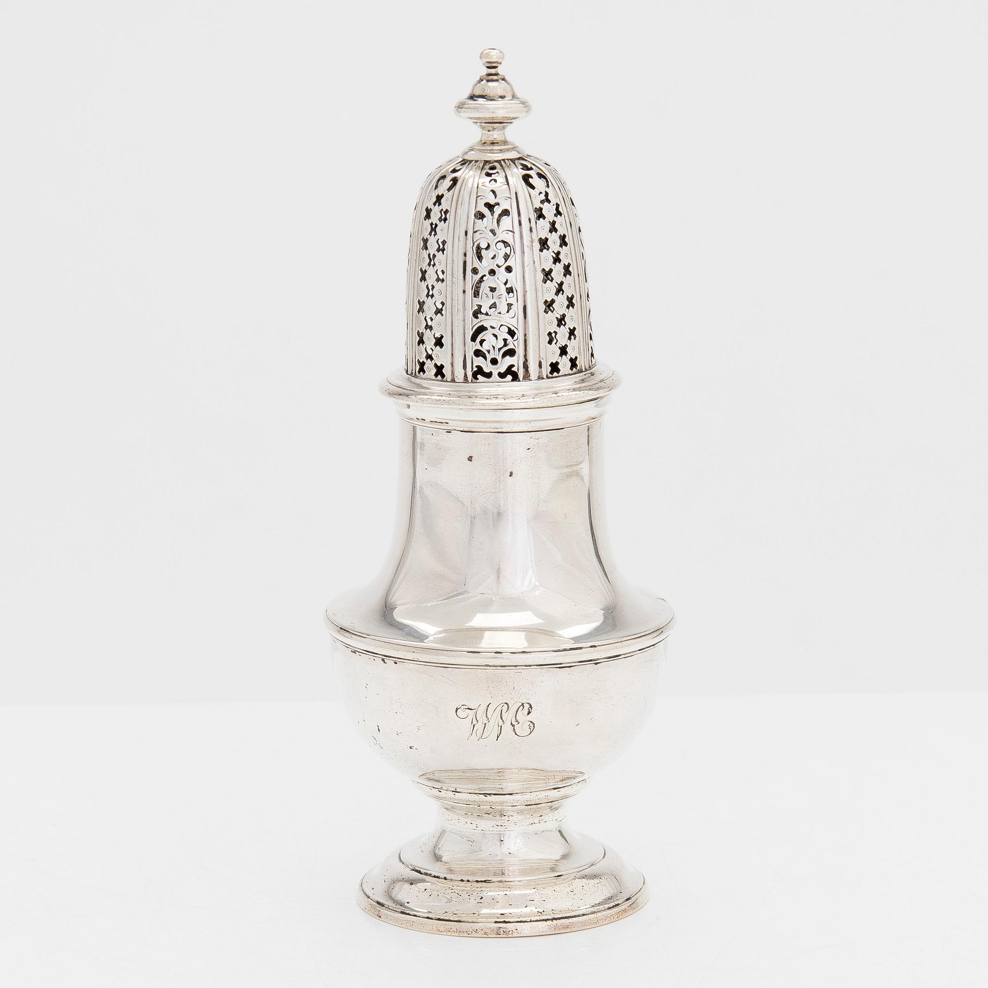 Charles Alchorne, sockerruska, sterlingsilver, London 1730-tal, otydlig årsstämpel.