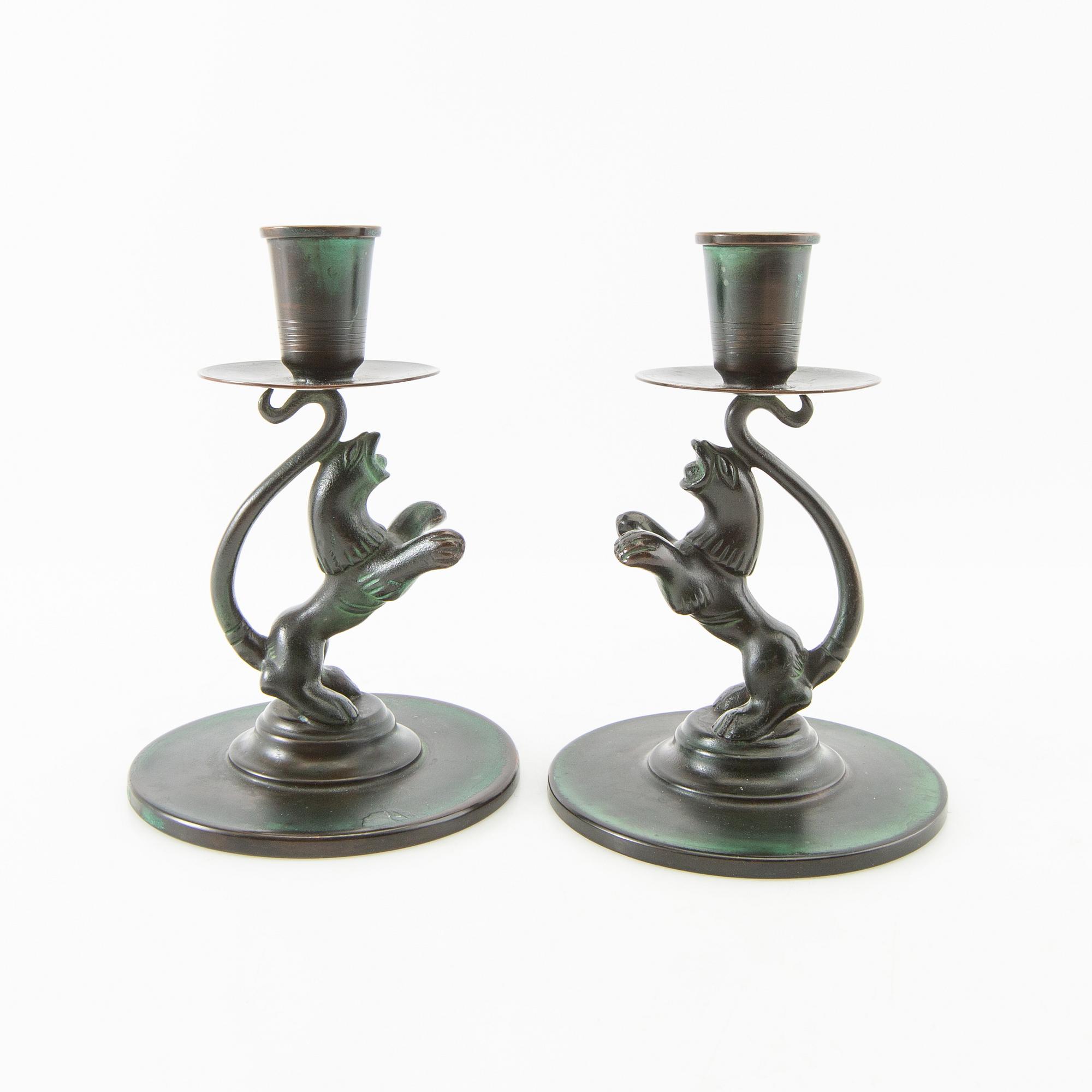Nils Fougstedt, candlesticks a pair Swedish Grace 1930s.
