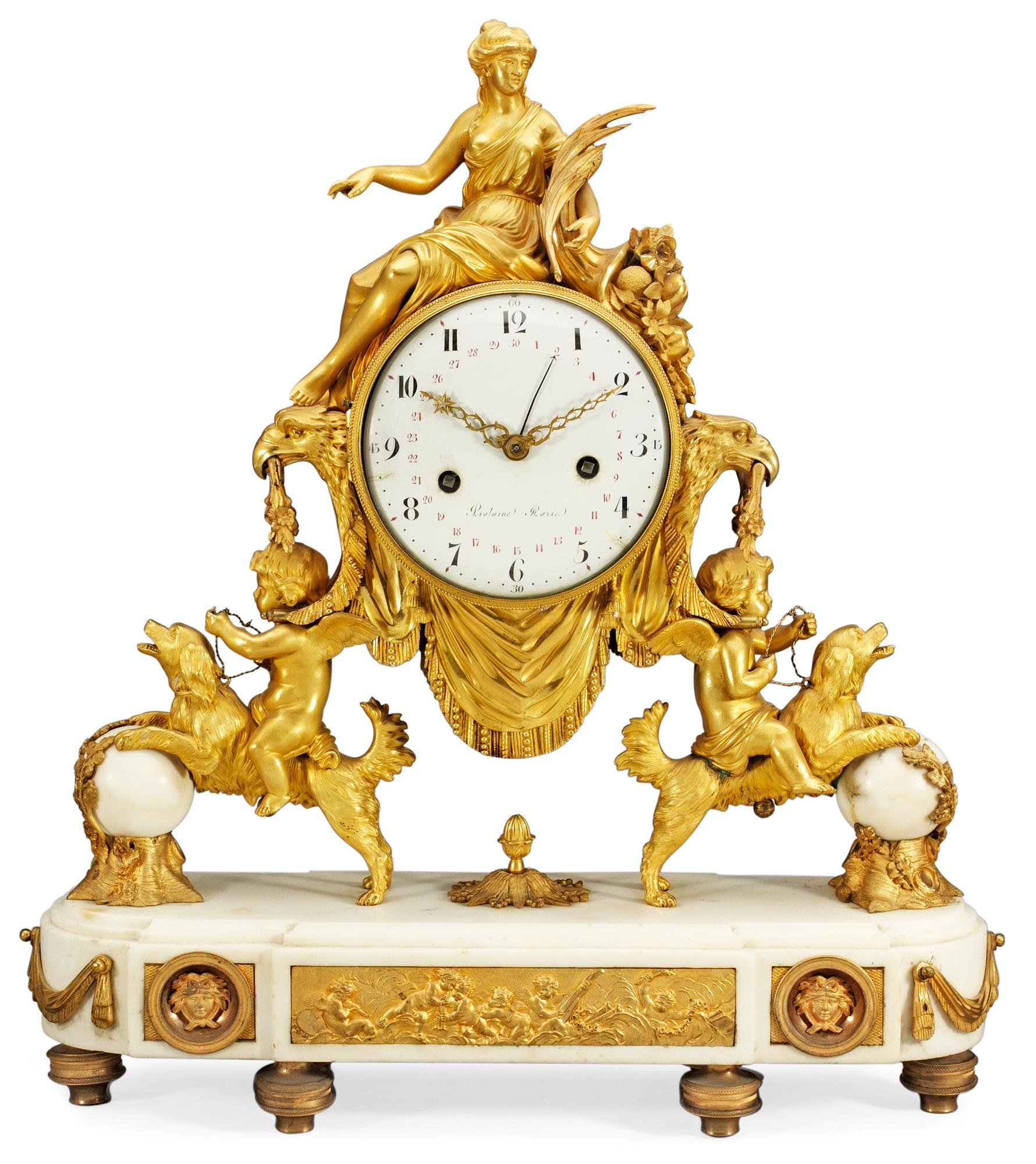 A French Louis XVI mantel clock by M. F. Piolaine.