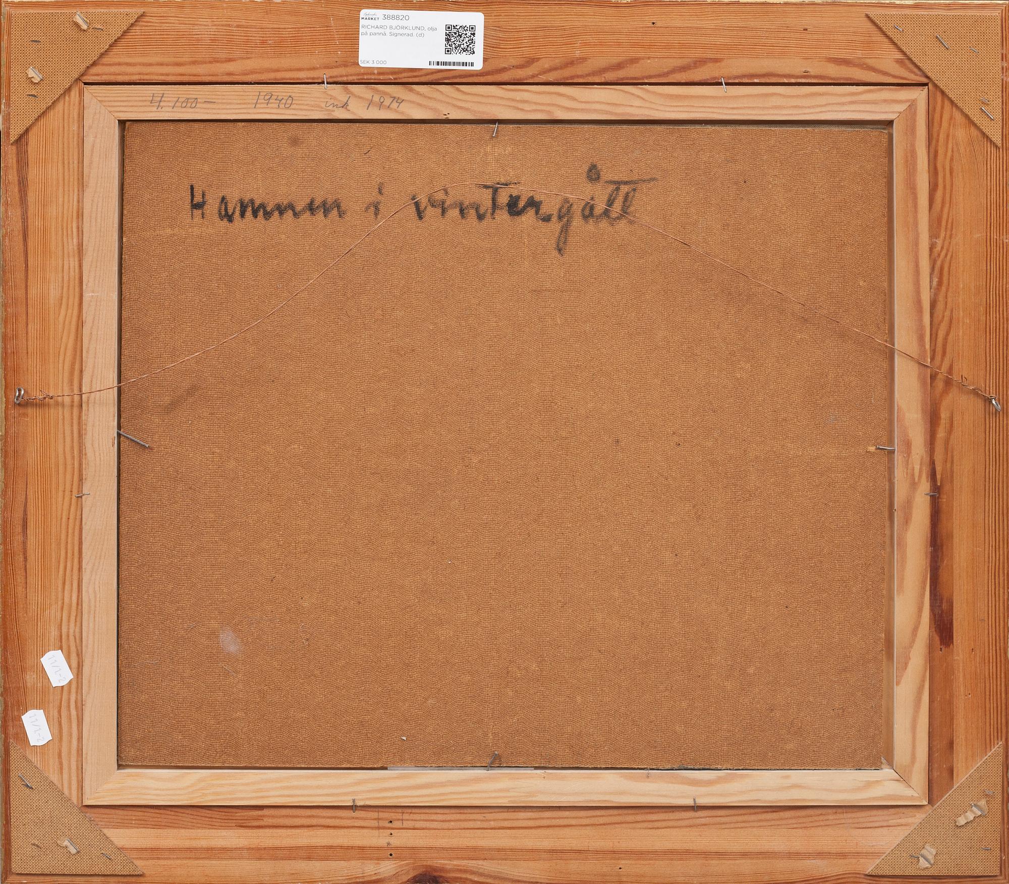 RICHARD BJÖRKLUND, olja på pannå. Signerad.