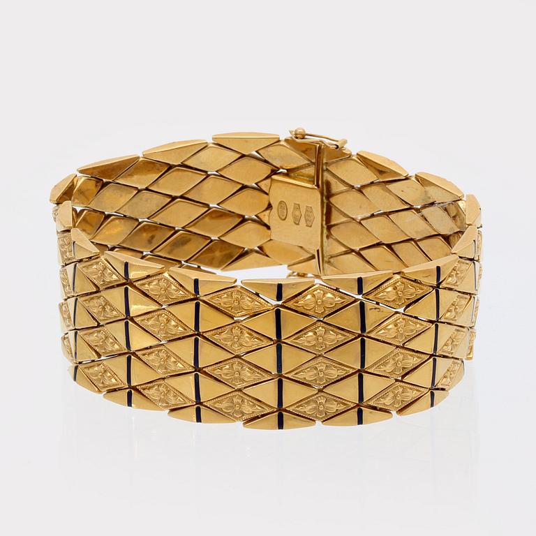 Bracelet 18K gold, enamel, 44,9 g, approx 20 x 2,5 cm, Italian hallmarks.