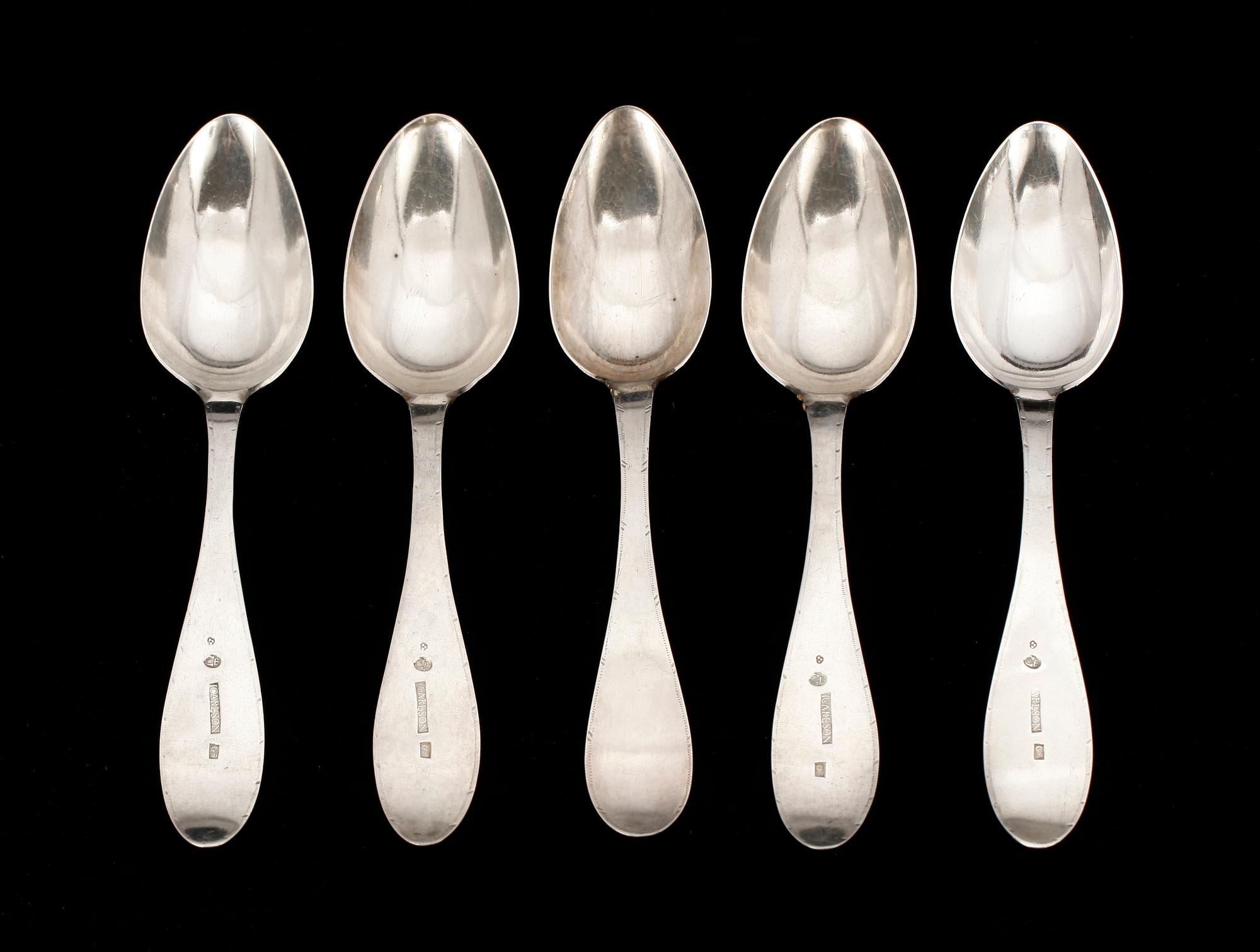 MATSKEDAR, 5 st, silver, Johan Carlsson, Ulricehamn, 1813. Tot ca 240 g.