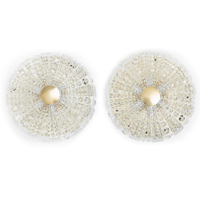 Carl Fagerlund, ceiling lights, a pair, Orrefors, 1960s.