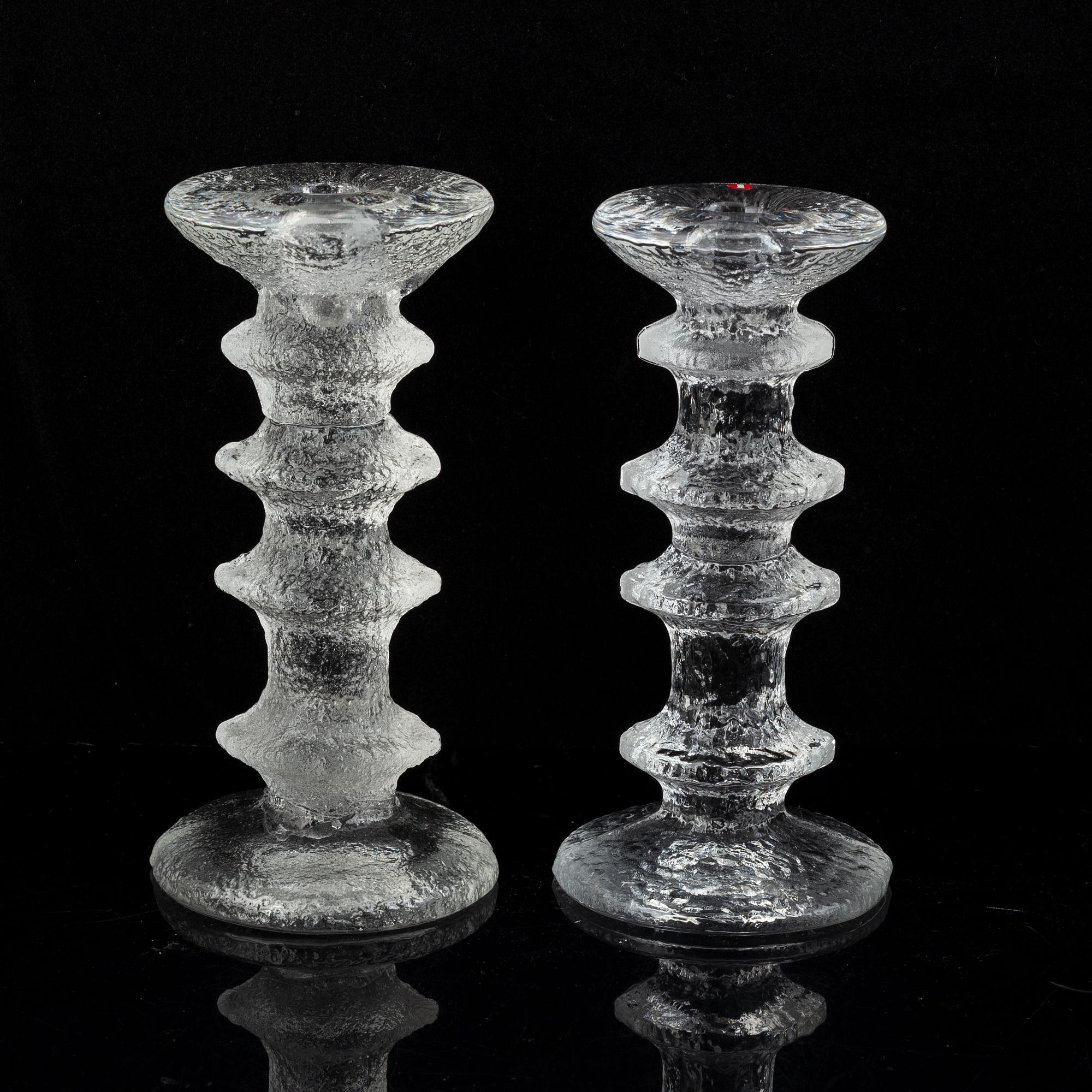 Timo Sarpaneva, a set of five glass candle sticks, 'Festivo', Iittala, Finland. Designed 1966.