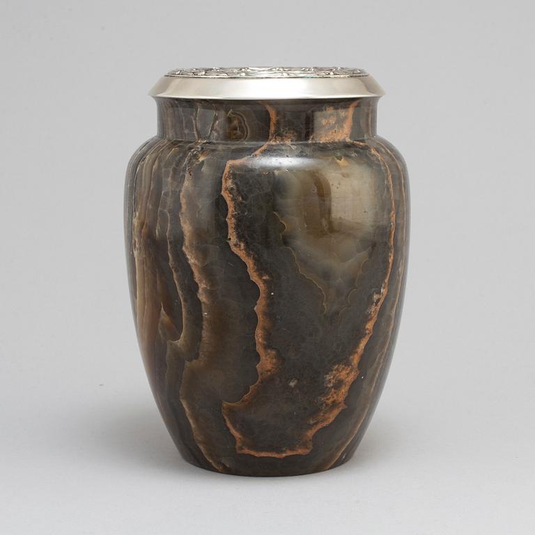 W.A. BOLIN, a silver and agate vase from Stockholm, 1950?.