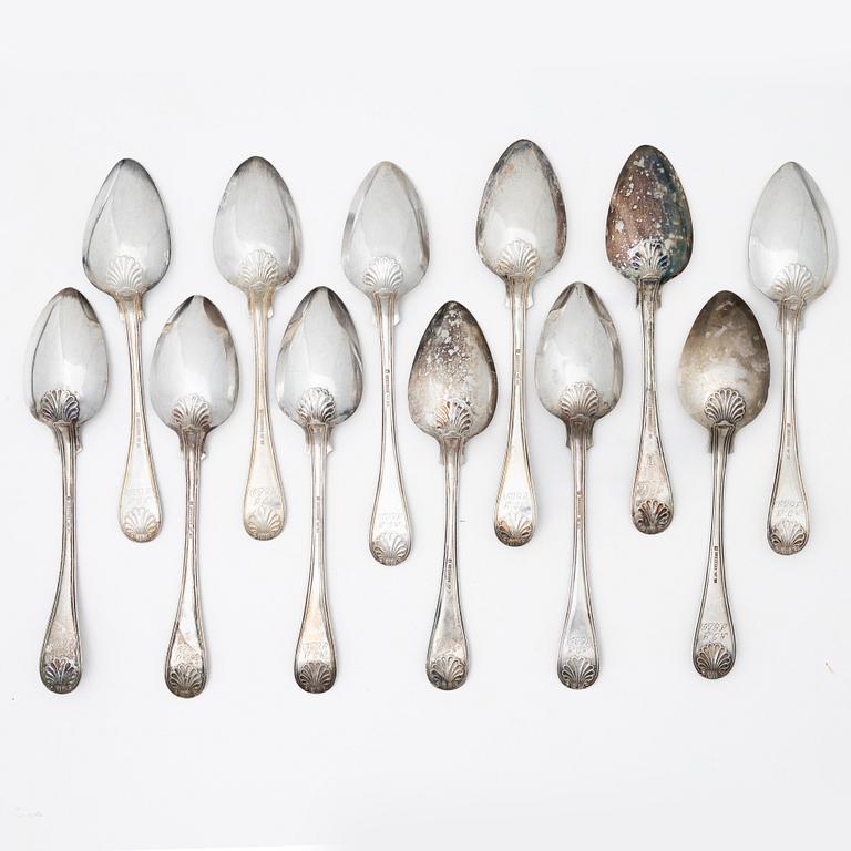 Christoffer Ekbeck, skedar, 12 st, silver, modell gammal fransk, Örebro 1855.