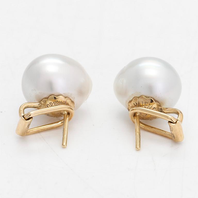 Earrings, 14K gold with cultured baroque pearls.